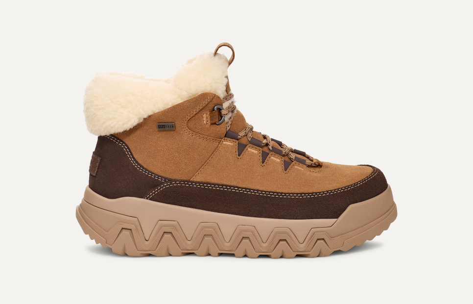 UGG® Women's TerreTrail Cozy Lace Suede/Waterproof Cold Weather Boots in Chestnut, Size 8.5