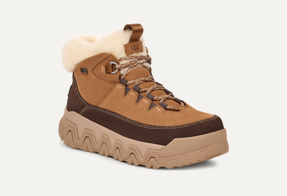 UGG® Women's TerreTrail Cozy Lace Suede/Waterproof Cold Weather Boots in Chestnut, Size 8.5