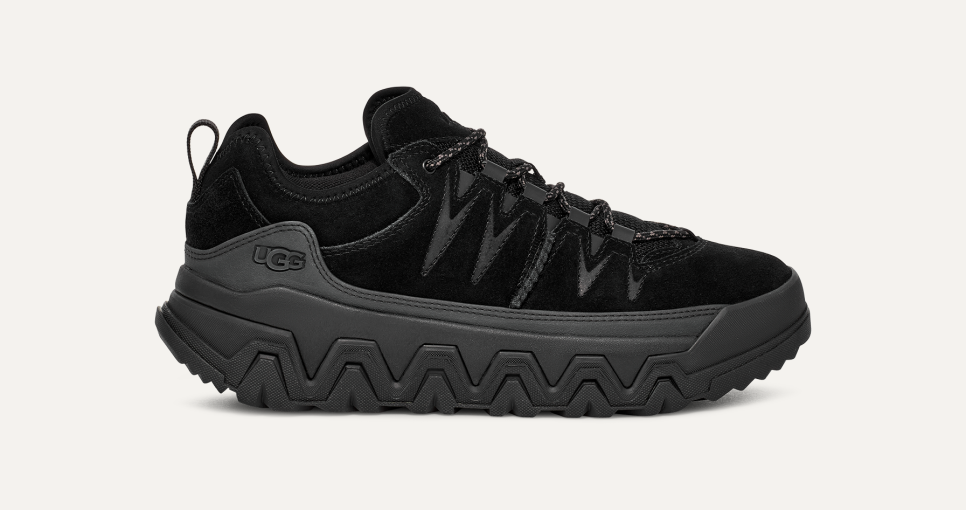 UGG® Women's CapTrail Low Suede/Textile/Recycled Materials Sneakers in Black, Size 7.5
