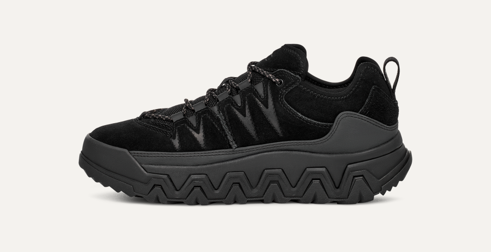 UGG® Women's CapTrail Low Suede/Textile/Recycled Materials Sneakers in Black, Size 7.5