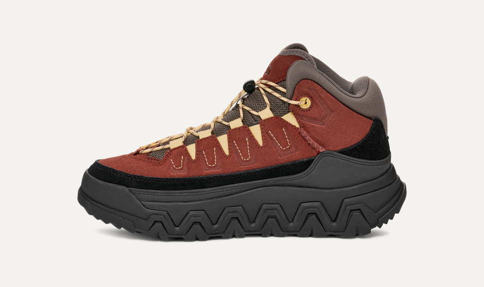 UGG® Women's CapTrail High Suede/Textile/Recycled Materials Sneakers in Red Jasper, Size 5