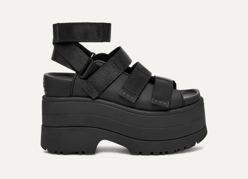 UGG® Women's GoldenRise Synthetic/Textile/Recycled Materials Sandals in Black, Size 7