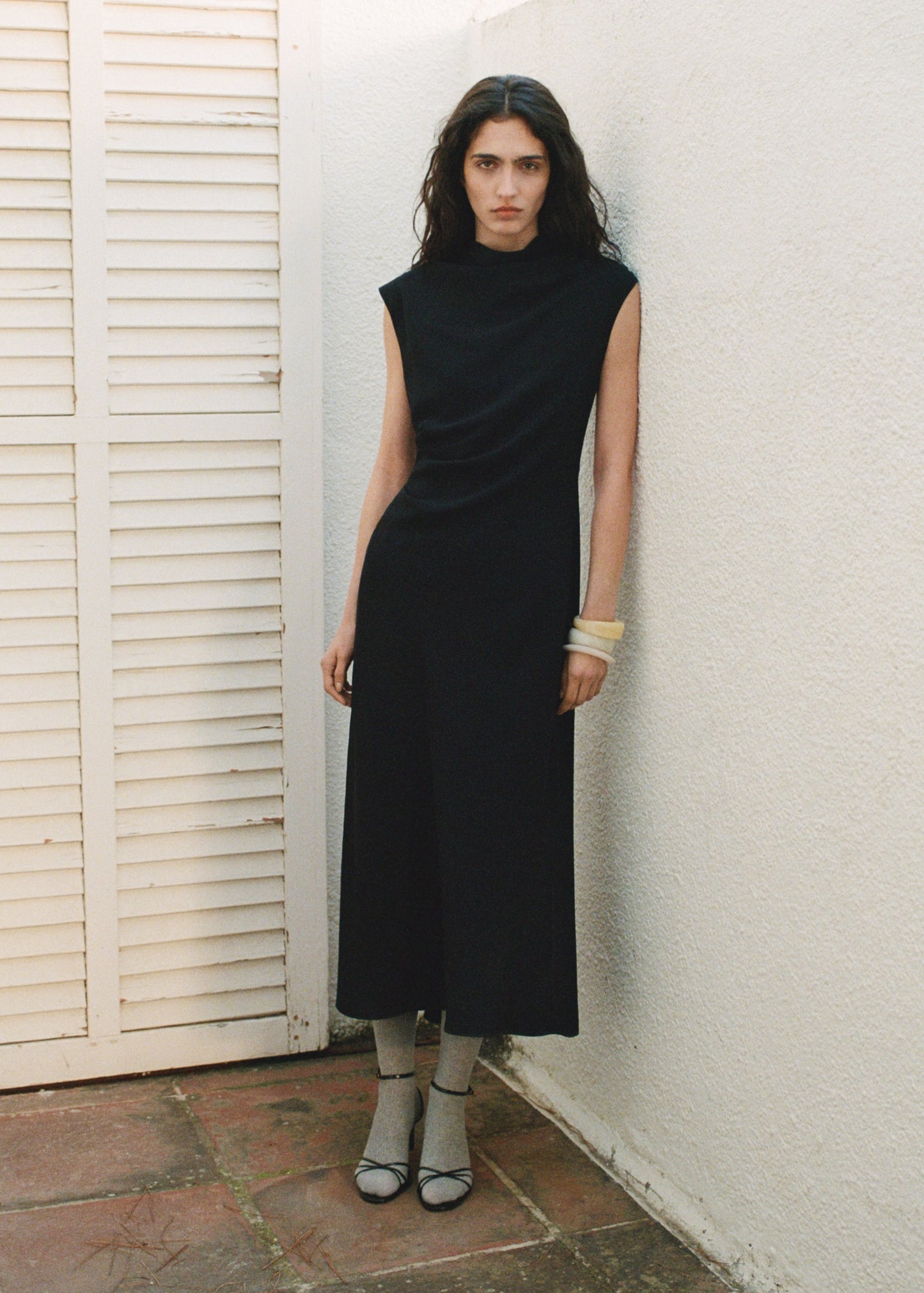 MANGO - A-line dress with draped waist black - 8 - Woman