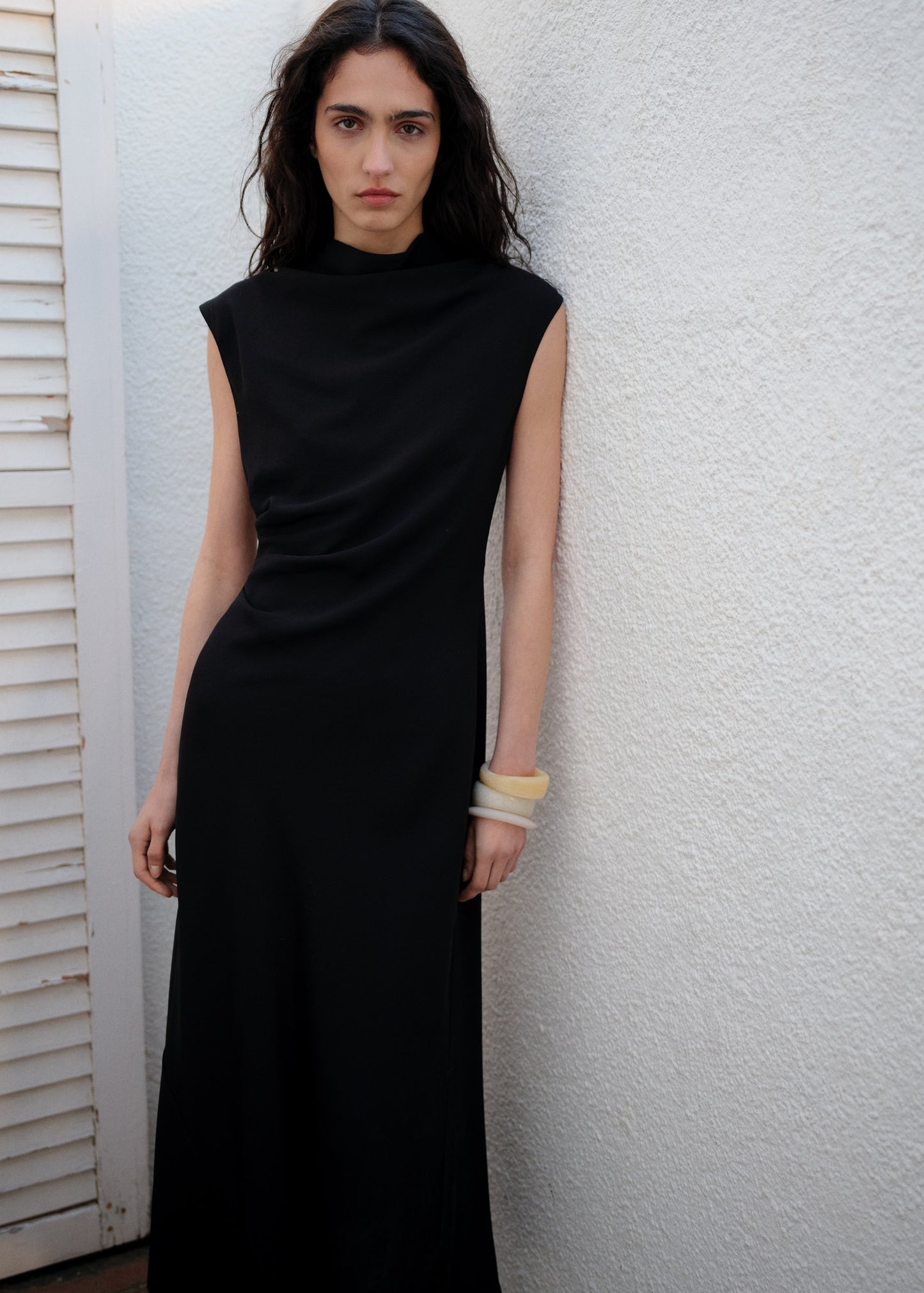 MANGO - A-line dress with draped waist black - 8 - Woman