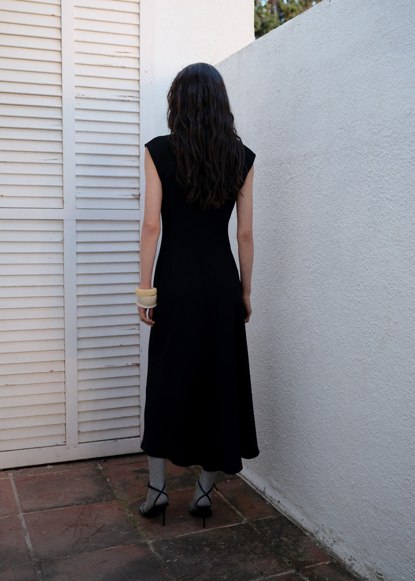 MANGO - A-line dress with draped waist black - 8 - Woman