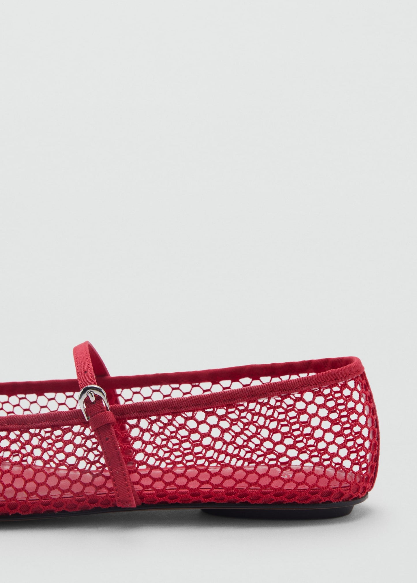 MANGO - Mesh ballerina flats with buckle strap red - 9 - Woman