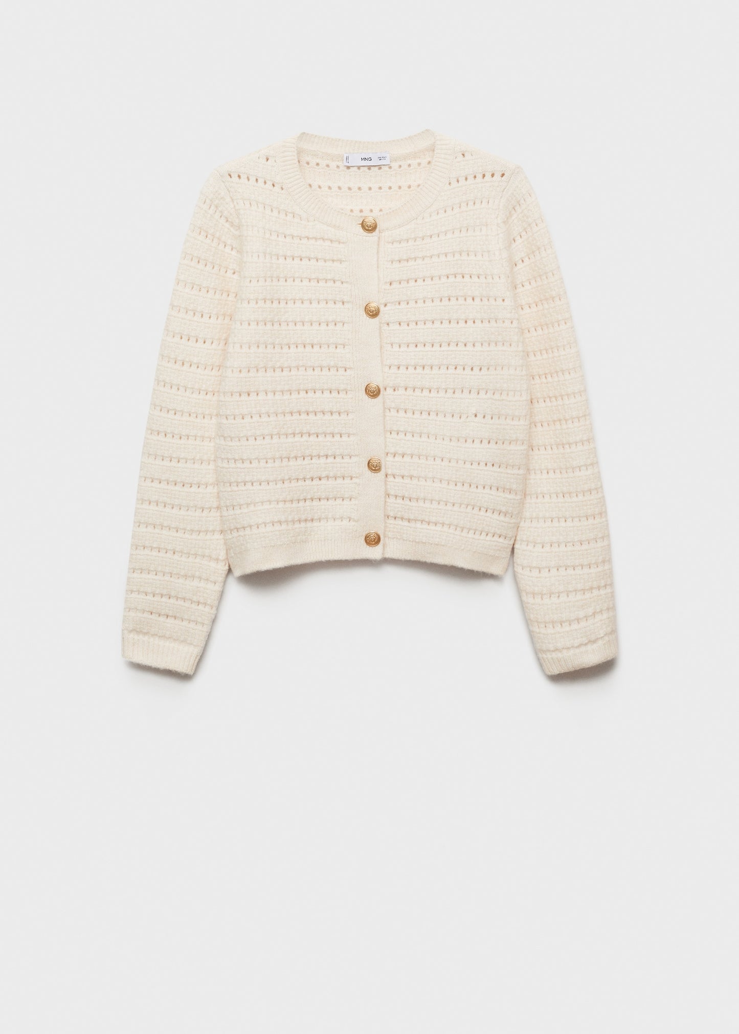 MANGO - Knitted jacket with openwork details ecru - S - Woman