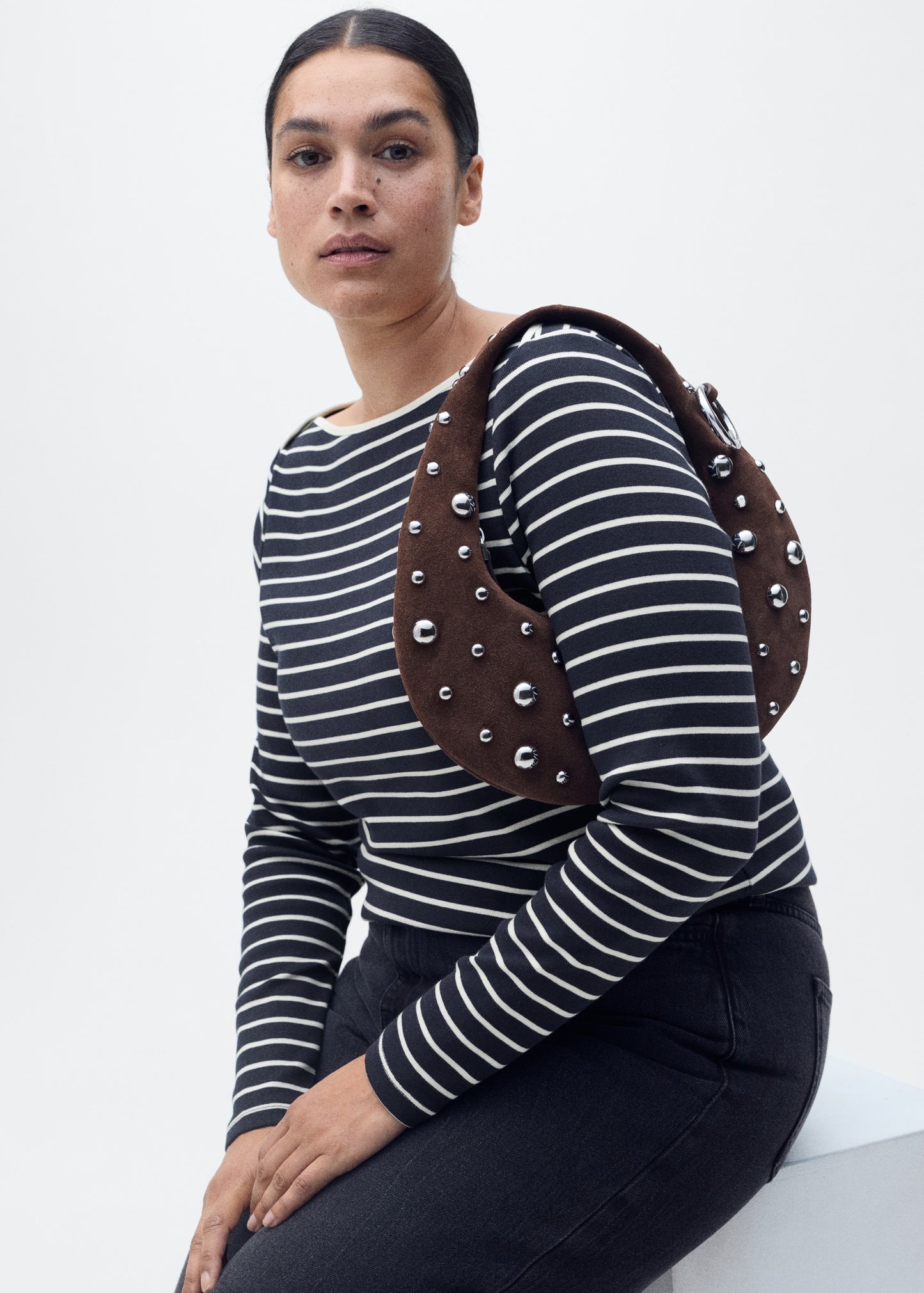 MANGO - Striped boat-neck t-shirt dark navy - M - Woman