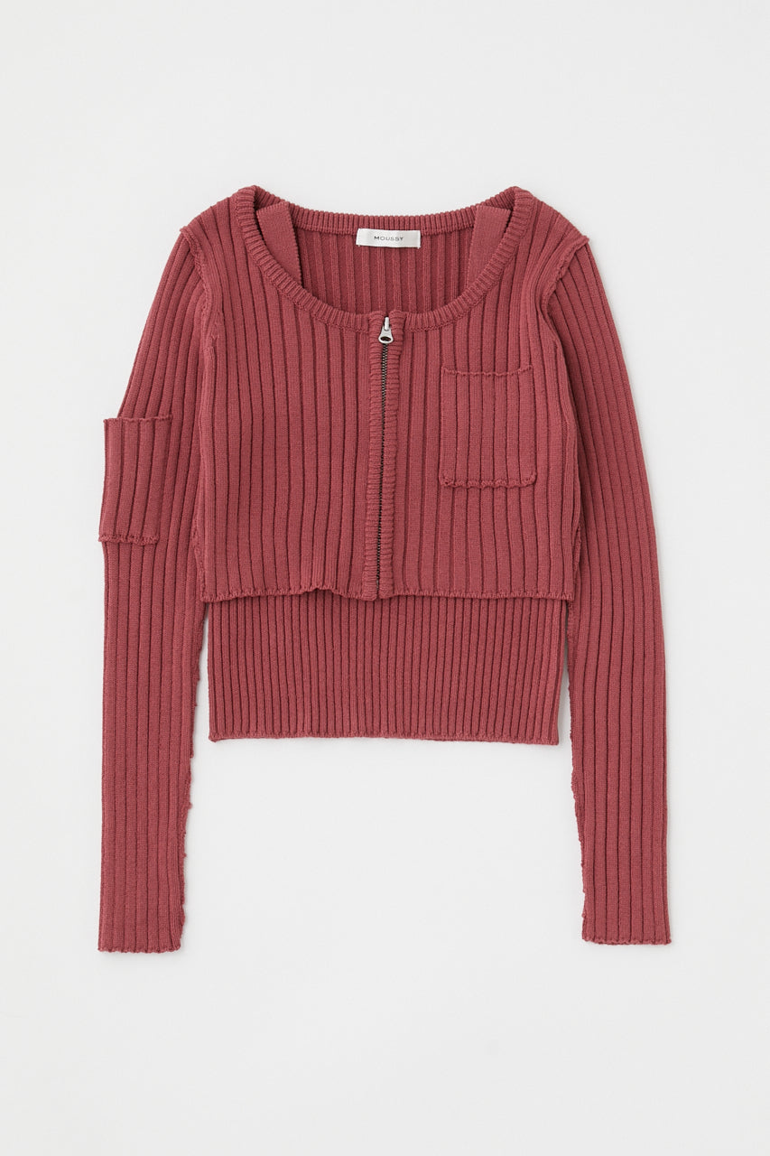 Zip Up Rib Knit Cardigan & Tank