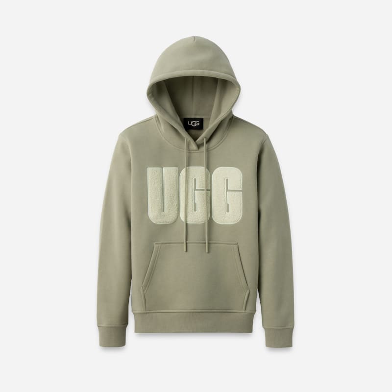 UGG® Women's Rey UGG®fluff Logo Hoodie Fleece in Vinito/Green Fog, Size XXS