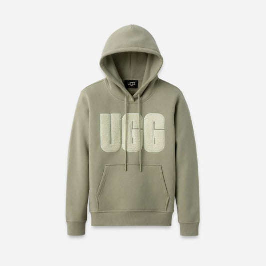 UGG® Women's Rey UGG®fluff Logo Hoodie Fleece in Vinito/Green Fog, Size XXS