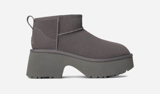 UGG® Women's Classic Ultra Mini New Heights Suede Classic Boots in Charcoal, Size 12