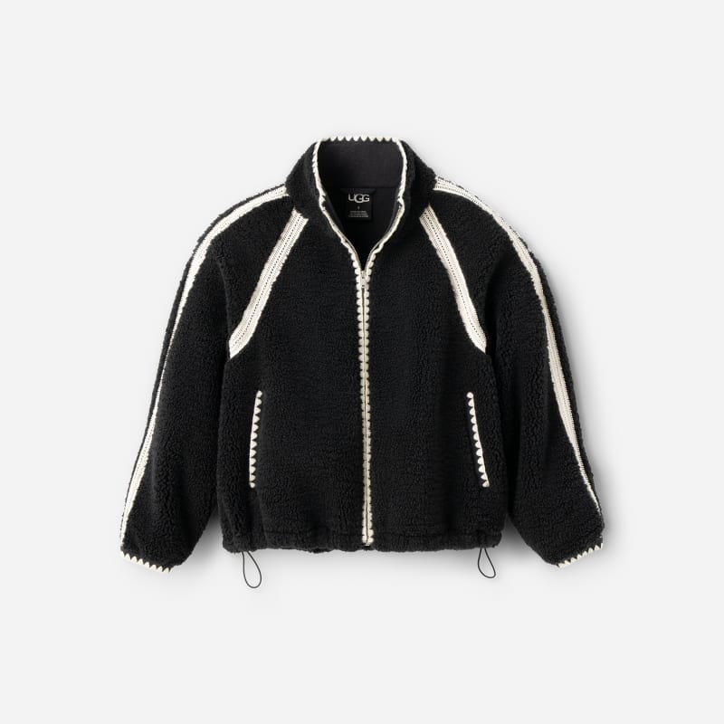 UGG® Women's Nikia Crochet UGG®fluff Jacket Fleece/Recycled Materials in Black, Size Small