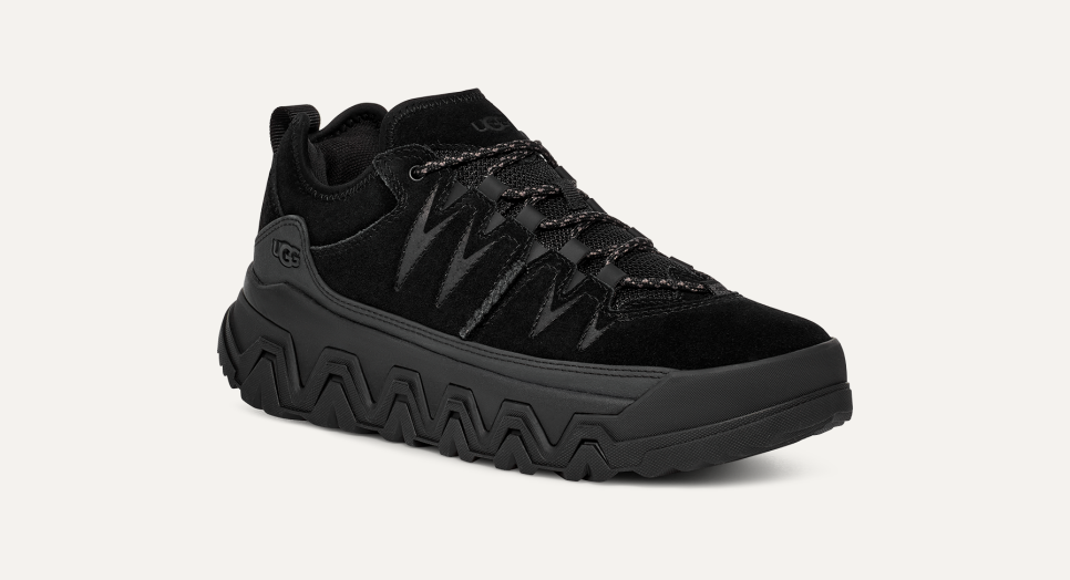 UGG® Women's CapTrail Low Suede/Textile/Recycled Materials Sneakers in Black, Size 7.5