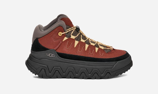 UGG® Women's CapTrail High Suede/Textile/Recycled Materials Sneakers in Red Jasper, Size 5