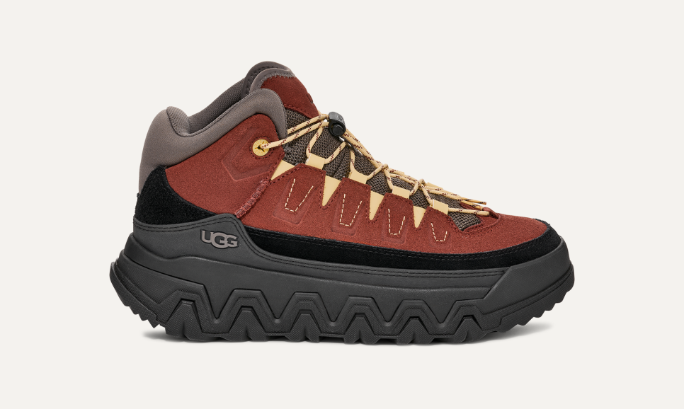 UGG® Women's CapTrail High Suede/Textile/Recycled Materials Sneakers in Red Jasper, Size 5