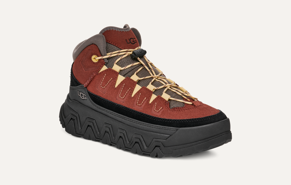 UGG® Women's CapTrail High Suede/Textile/Recycled Materials Sneakers in Red Jasper, Size 5