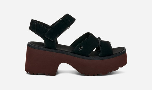 UGG® Women's New Heights Ankle Strap Suede Sandals in Black, Size 5.5