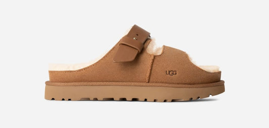 UGG® Women's Greenport Strap Slide Sheepskin Slippers in Chestnut, Size 6