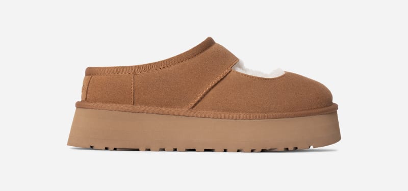 UGG® Women's Bea Mary Jane Sheepskin Slippers in Chestnut, Size 7
