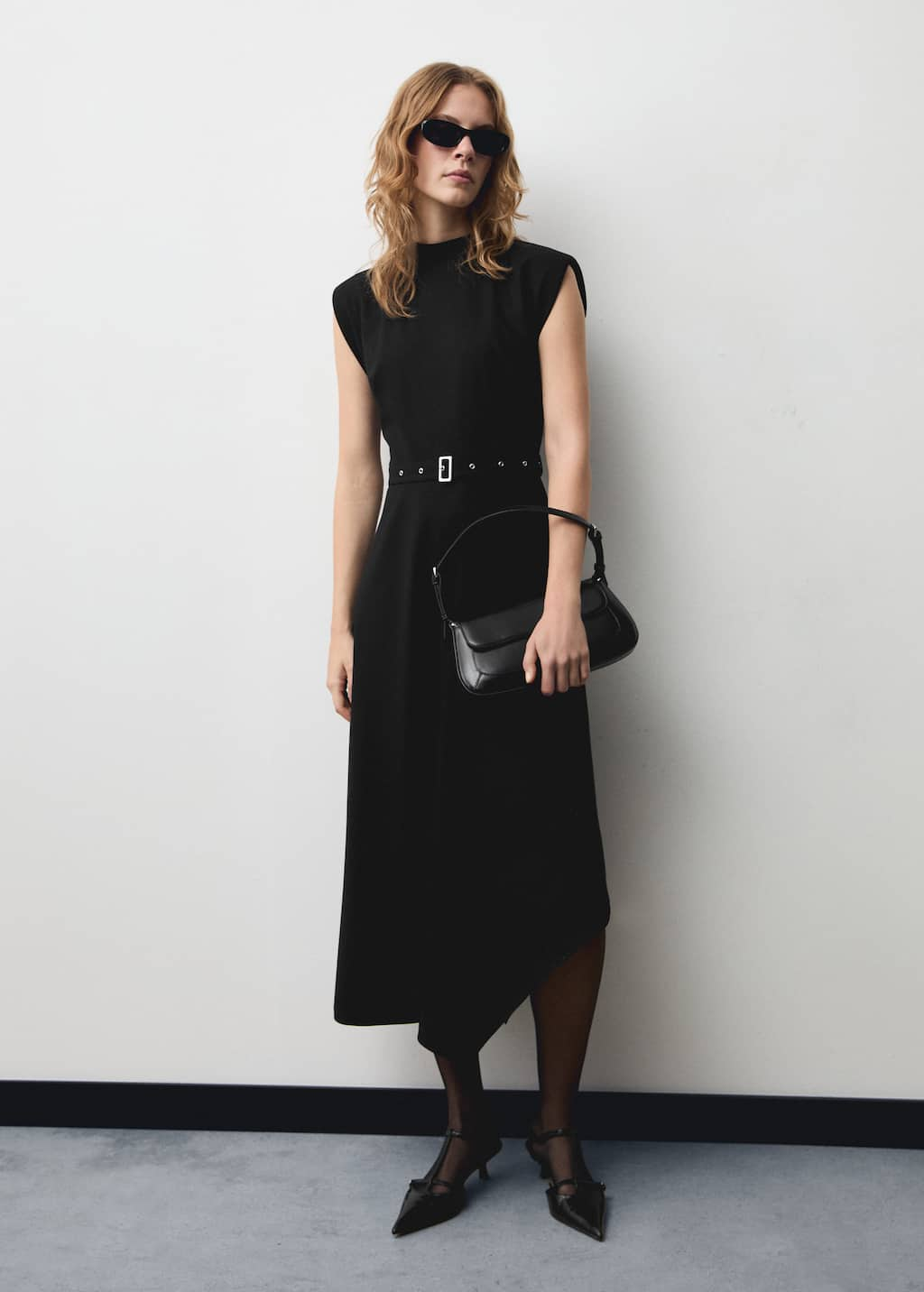 MANGO - Asymmetrical dress with belt black - 8 - Woman