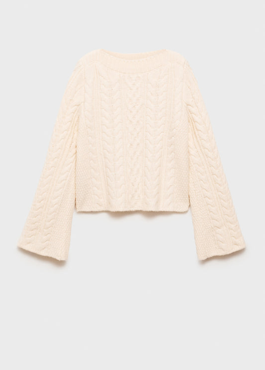 MANGO - Twisted knitted flared-sleeve sweater ecru - M - Woman