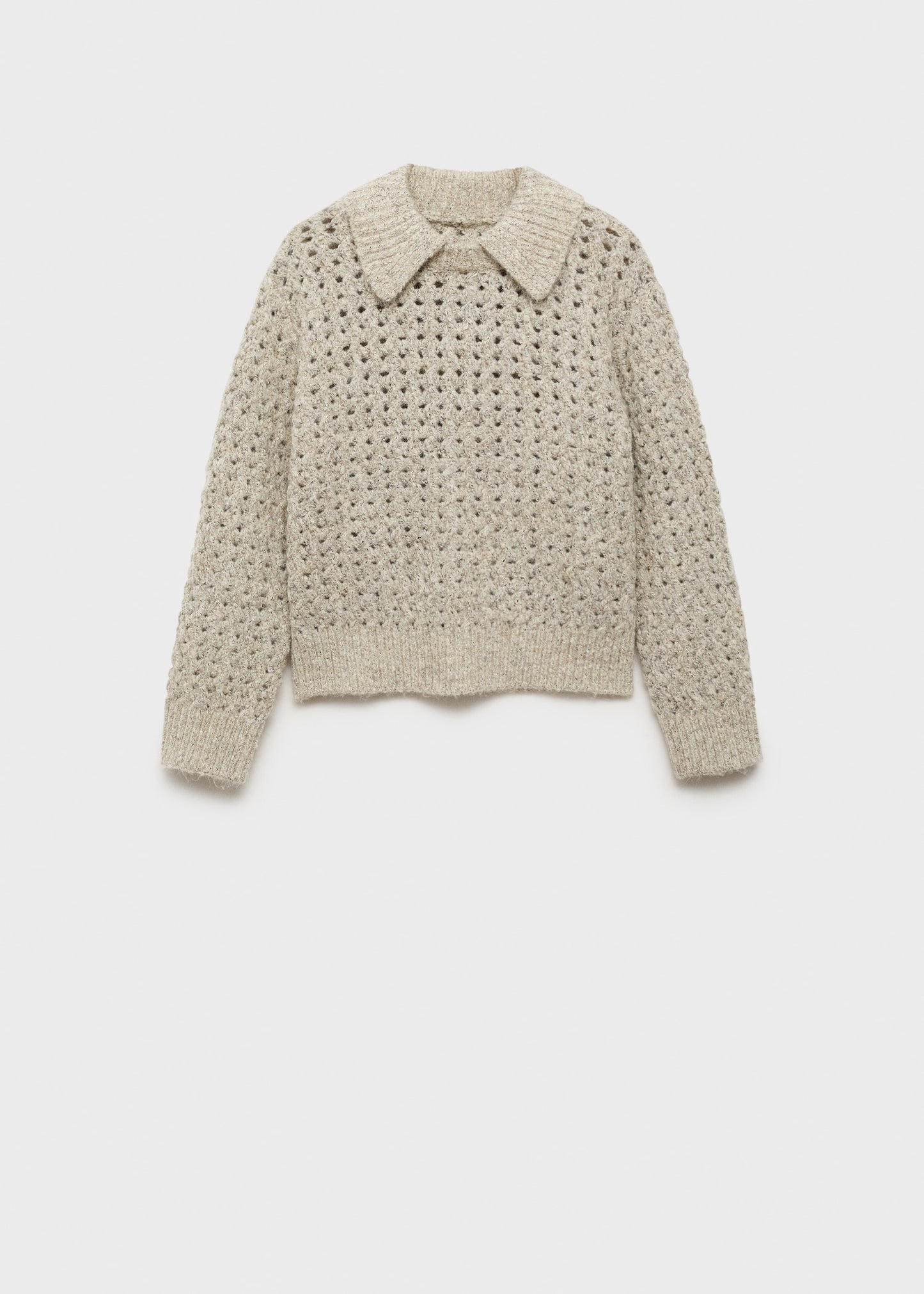 MANGO - Openwork knitted polo-neck sweater sand - XL - Woman