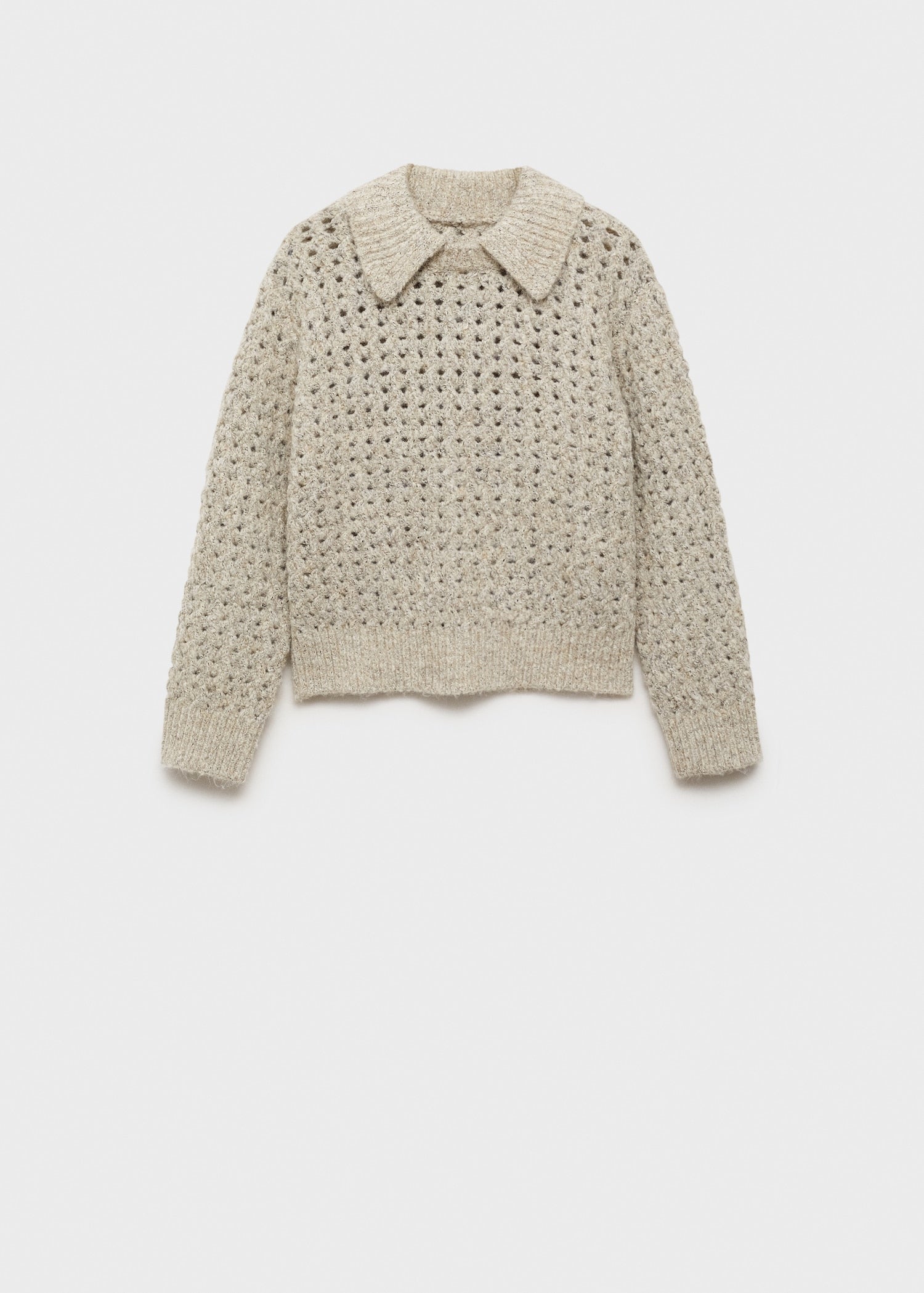 MANGO - Openwork knitted polo-neck sweater sand - XL - Woman