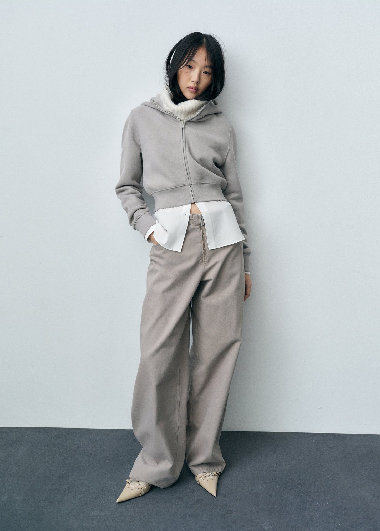 MANGO - Wideleg jeans with zip grey - 0 - Woman