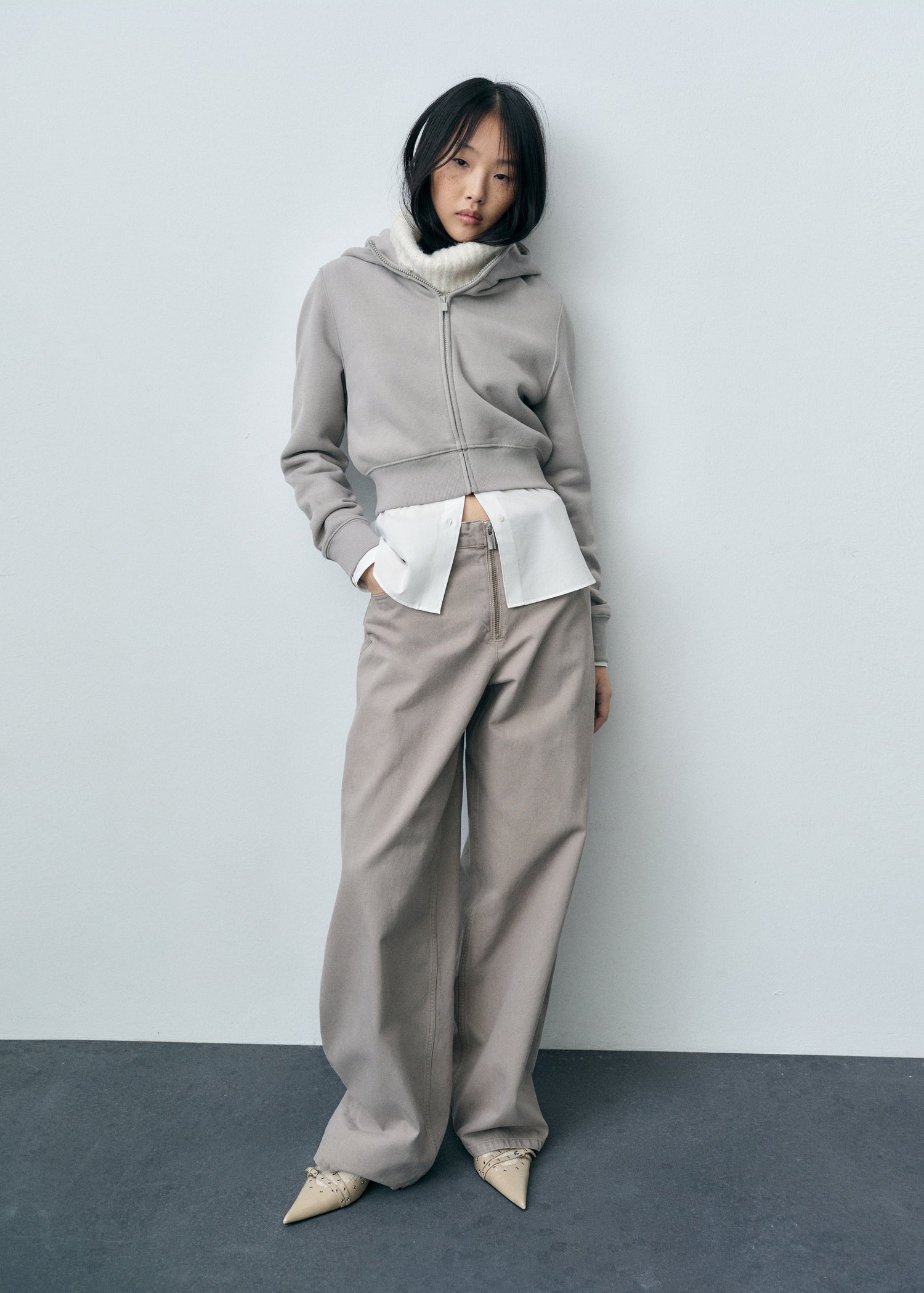 MANGO - Wideleg jeans with zip grey - 0 - Woman