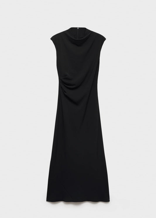 MANGO - A-line dress with draped waist black - 8 - Woman