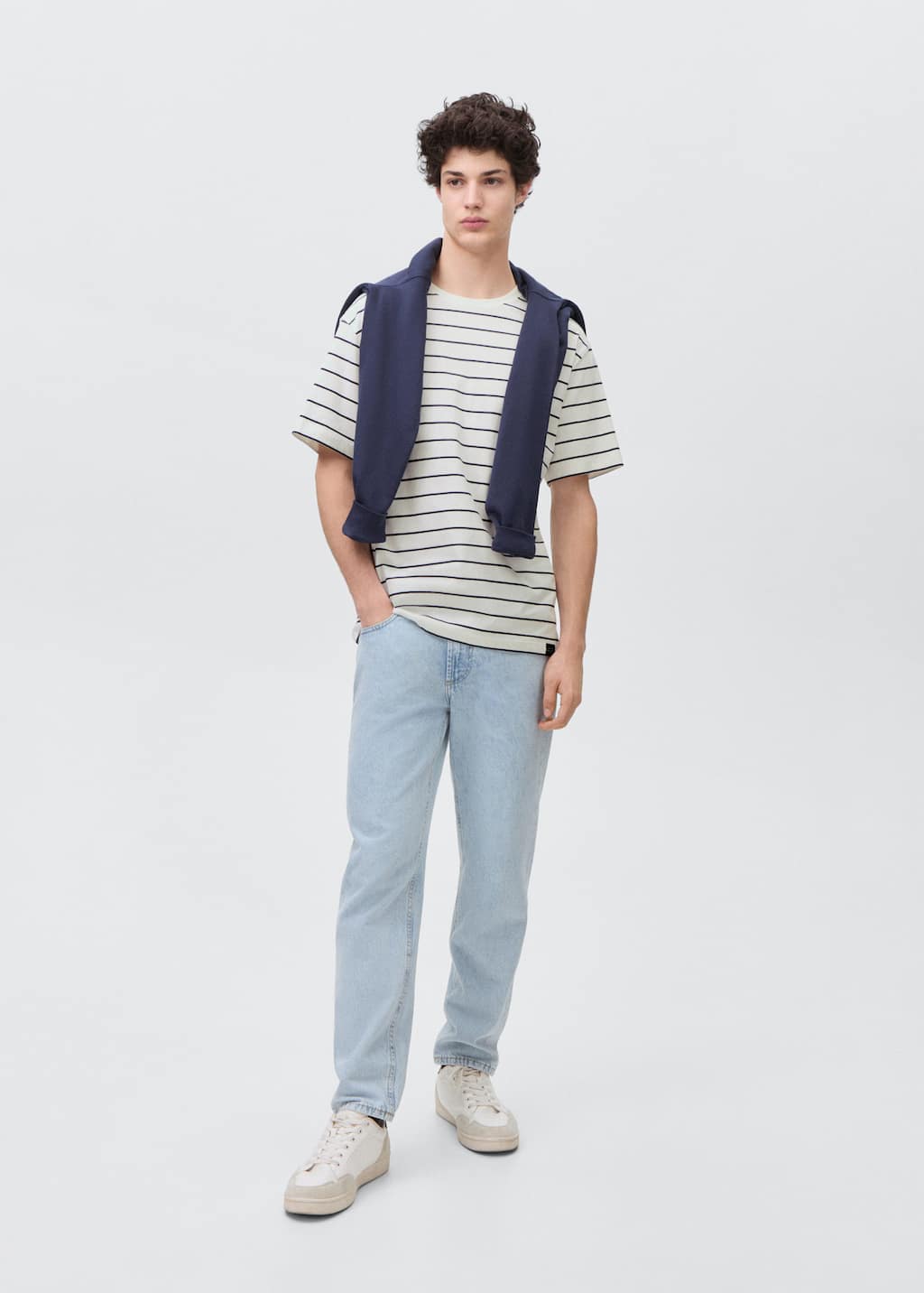 MANGO TEEN - Striped short-sleeved t-shirt off white - L - Teenage boy