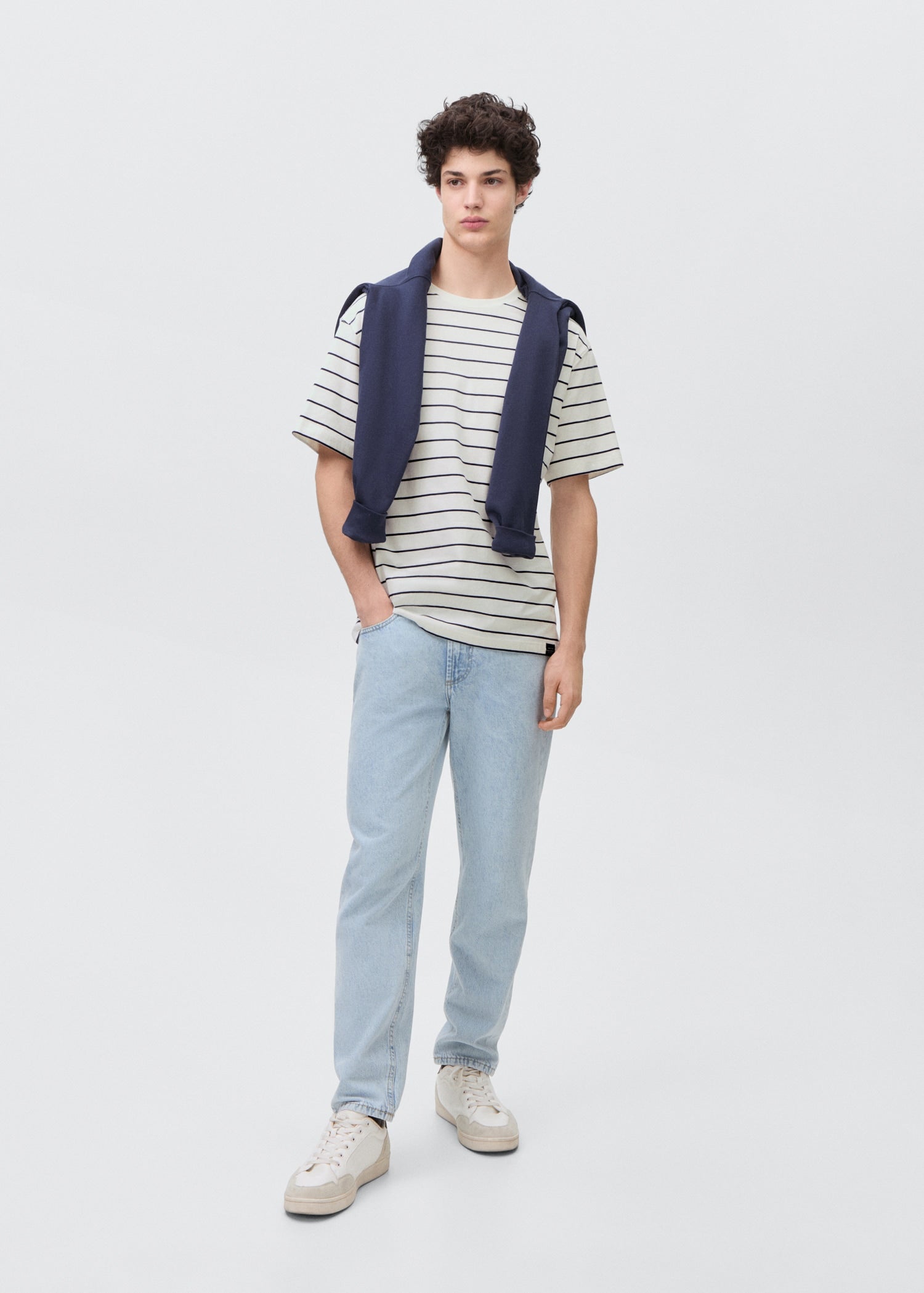 MANGO TEEN - Striped short-sleeved t-shirt off white - L - Teenage boy