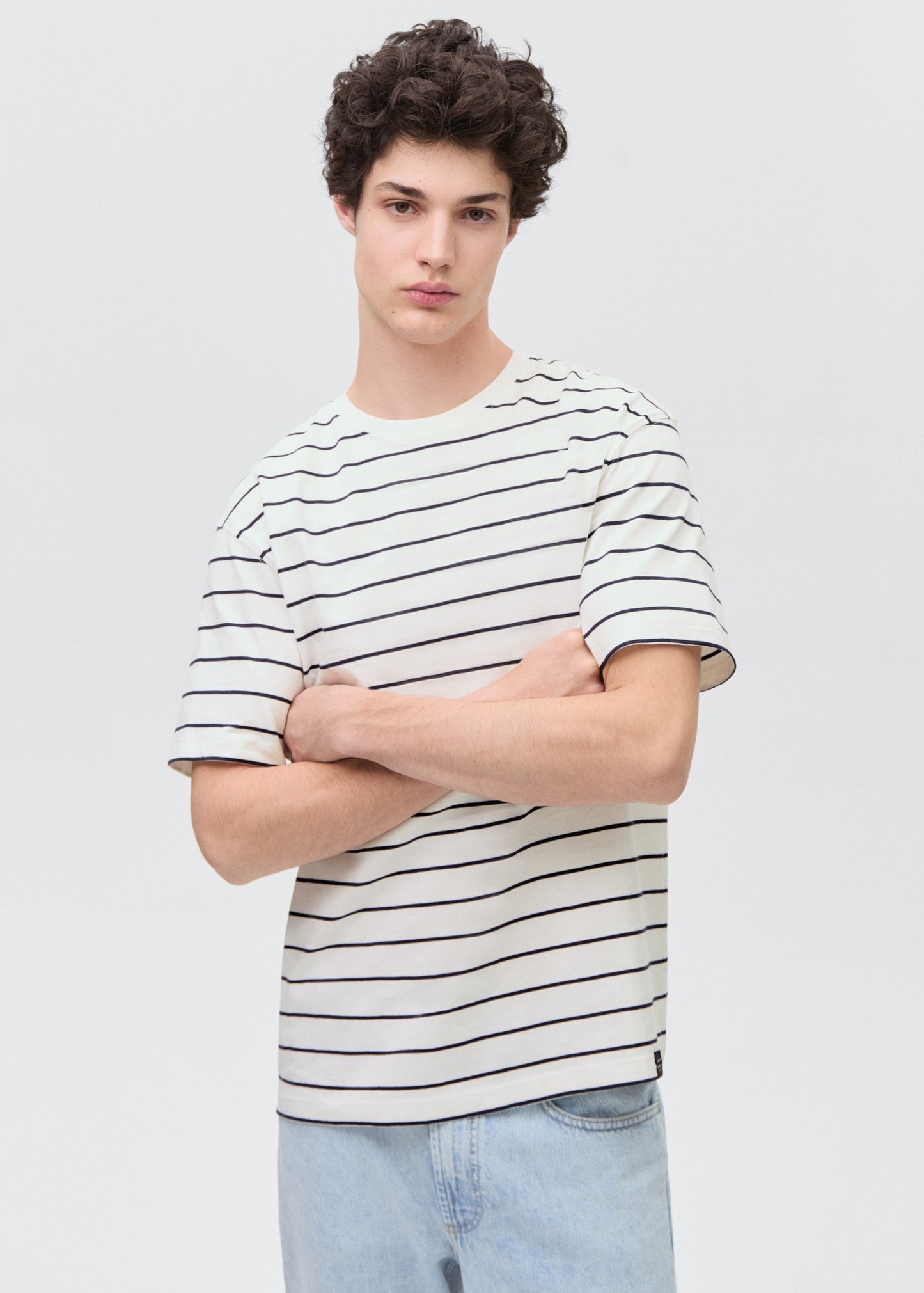 MANGO TEEN - Striped short-sleeved t-shirt off white - L - Teenage boy