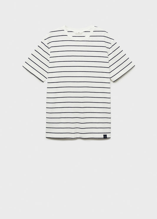 MANGO TEEN - Striped short-sleeved t-shirt off white - L - Teenage boy