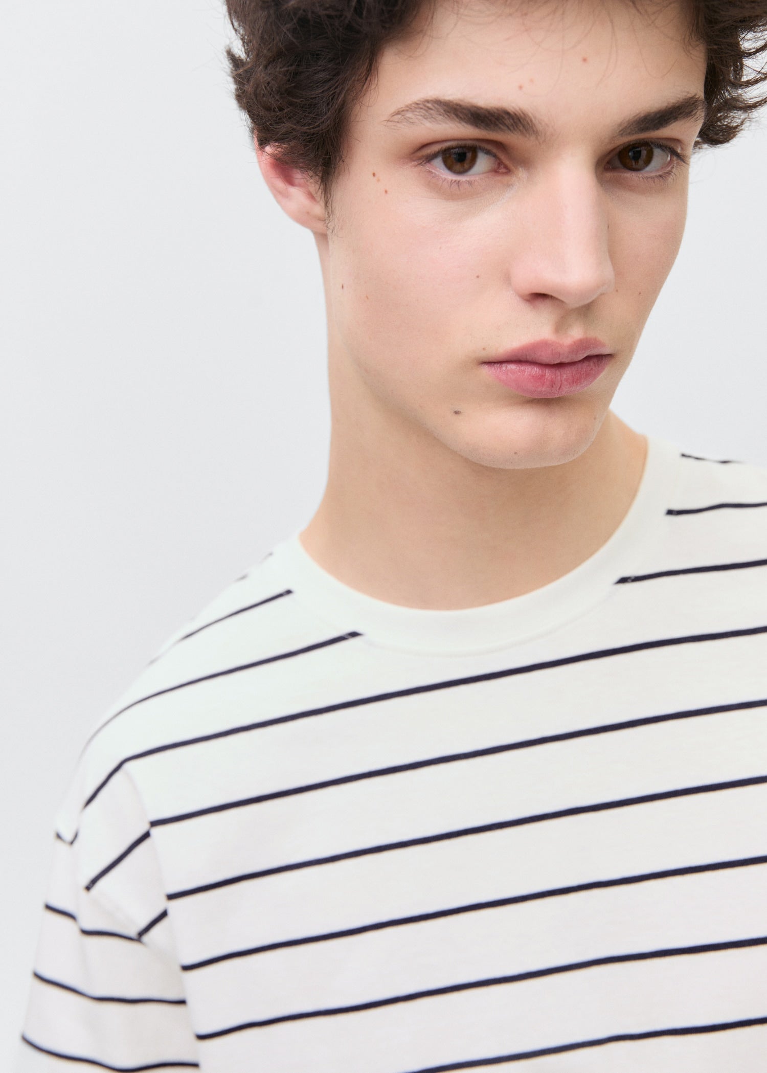 MANGO TEEN - Striped short-sleeved t-shirt off white - L - Teenage boy