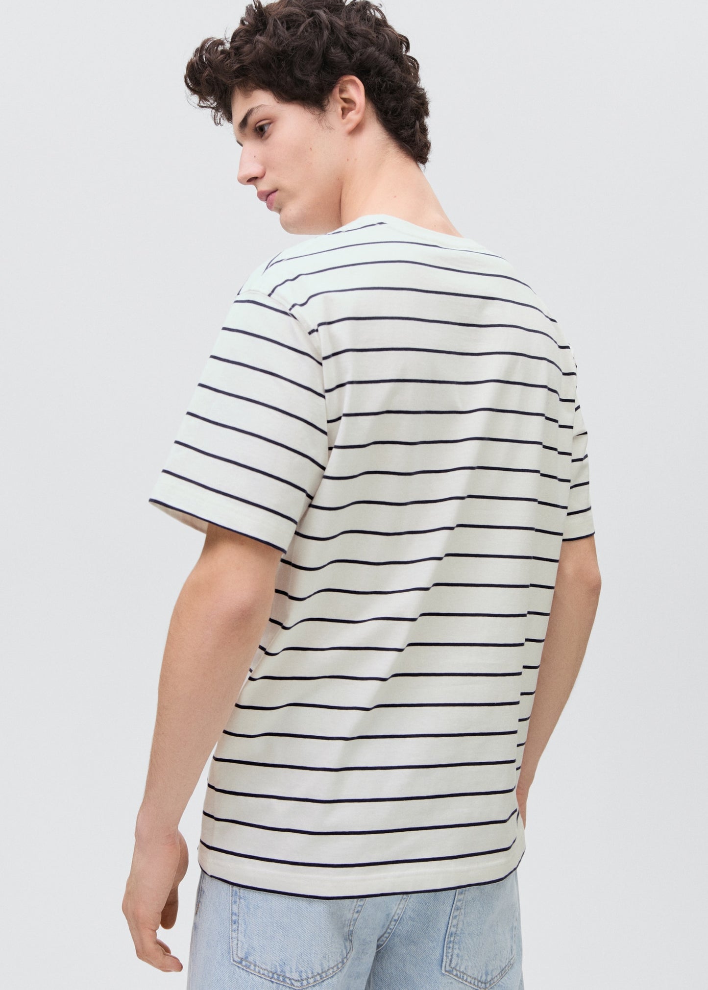 MANGO TEEN - Striped short-sleeved t-shirt off white - L - Teenage boy