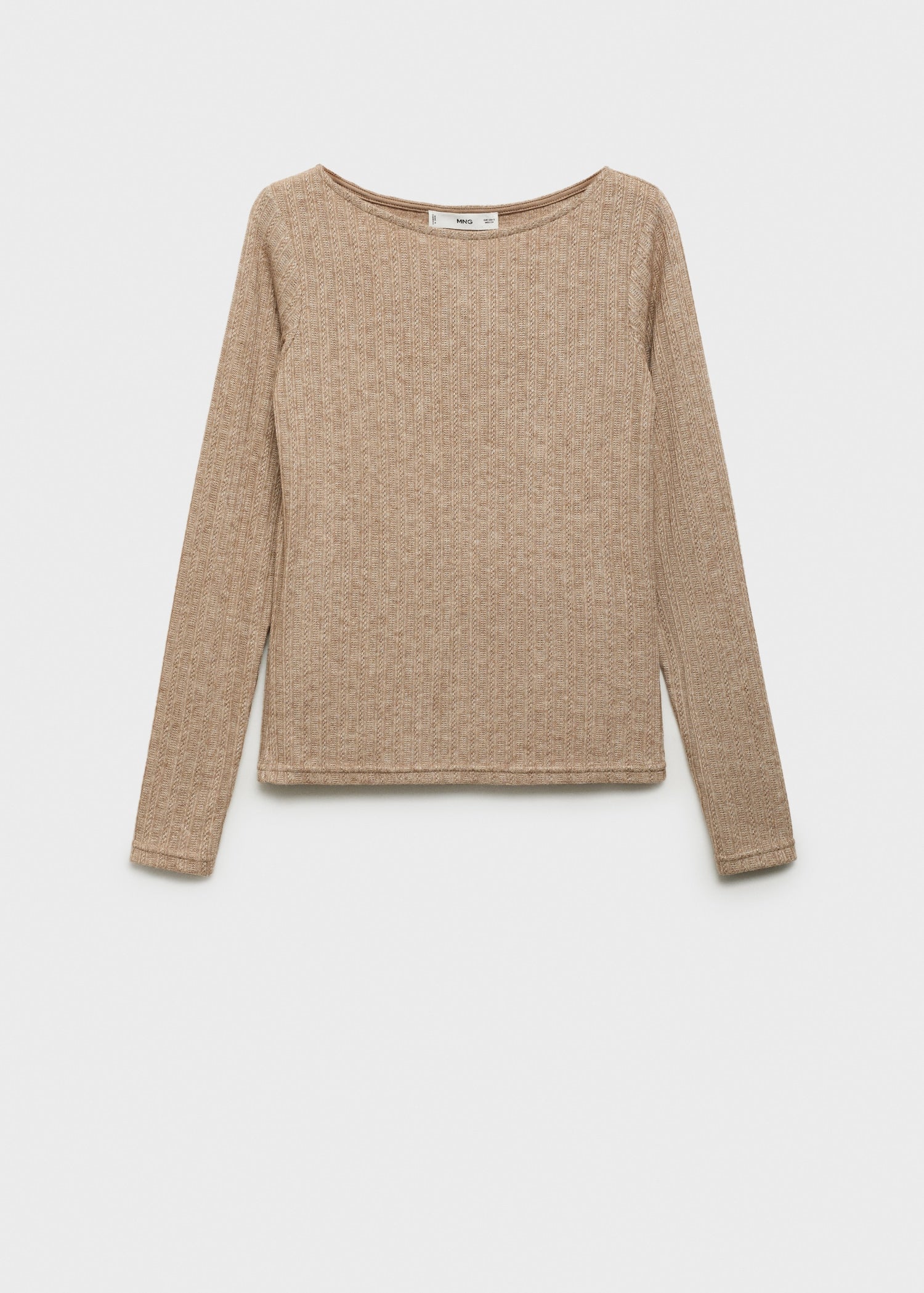 MANGO - Long-sleeved pointelle t-shirt light/pastel brown - XXS - Woman