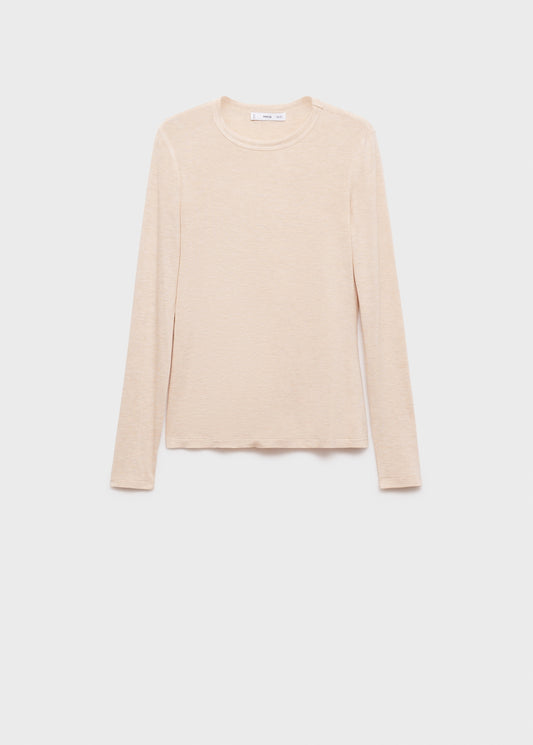 MANGO - Long-sleeved fitted t-shirt sand - S - Woman