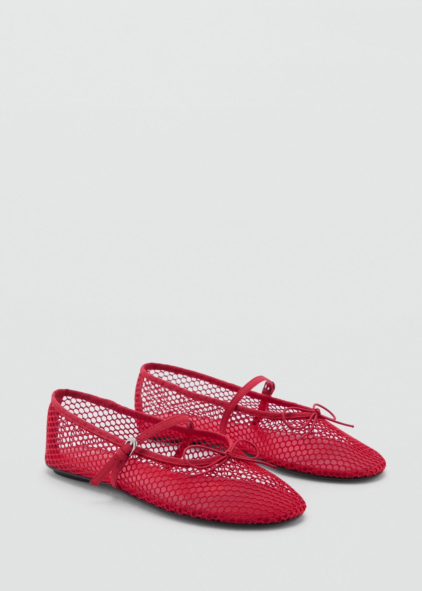 MANGO - Mesh ballerina flats with buckle strap red - 9 - Woman