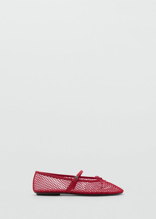 MANGO - Mesh ballerina flats with buckle strap red - 9 - Woman