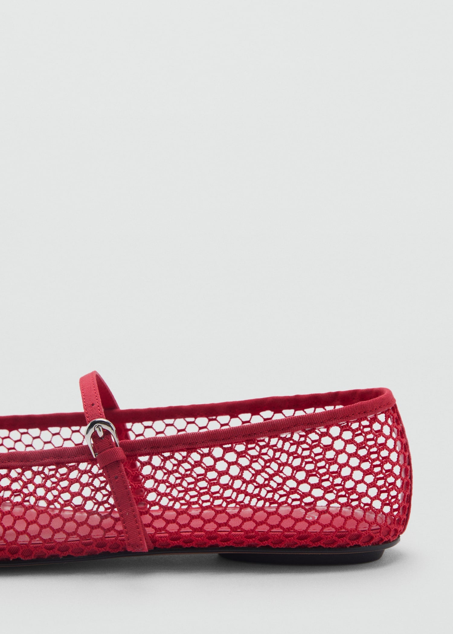 MANGO - Mesh ballerina flats with buckle strap red - 9 - Woman