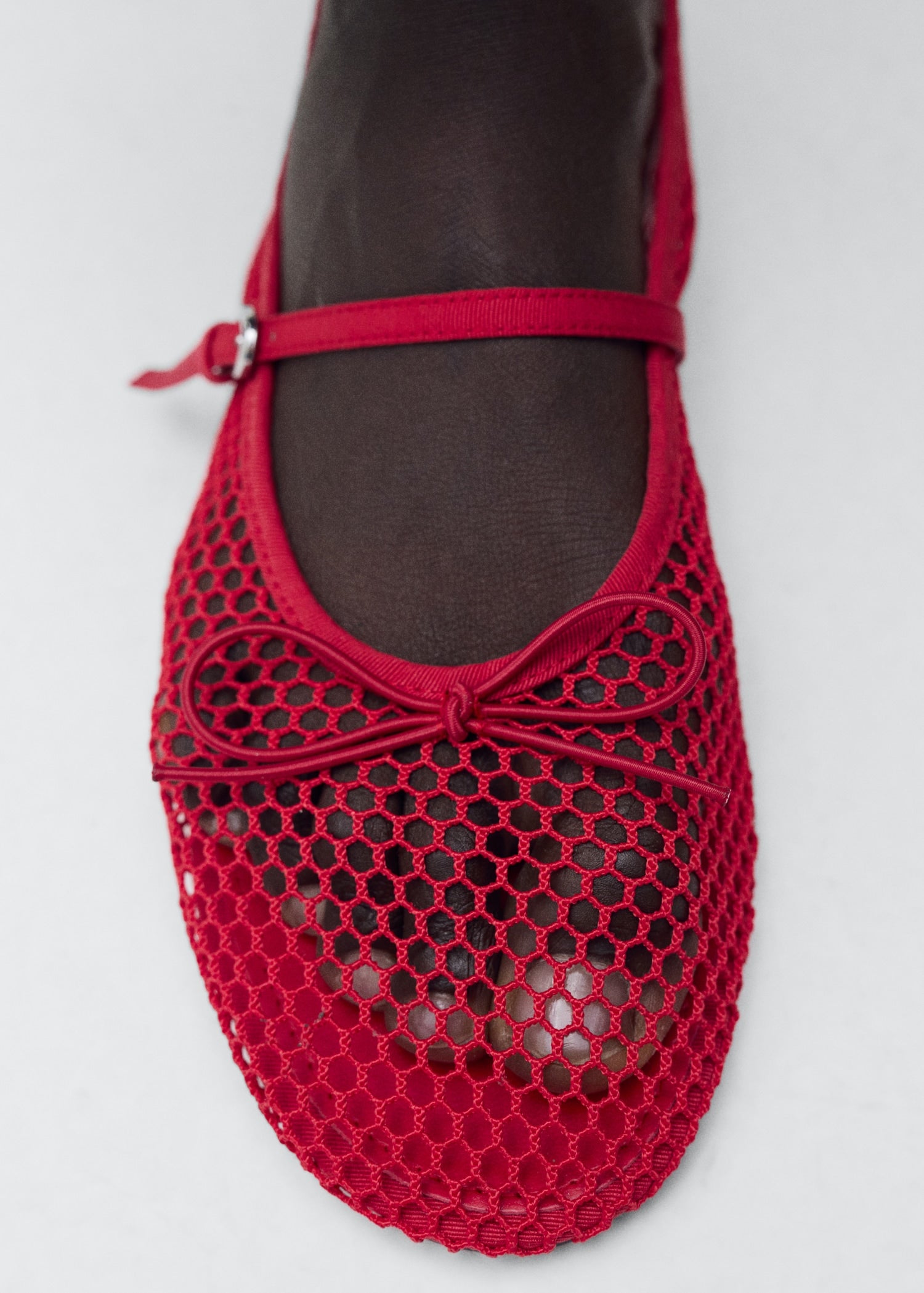 MANGO - Mesh ballerina flats with buckle strap red - 9 - Woman