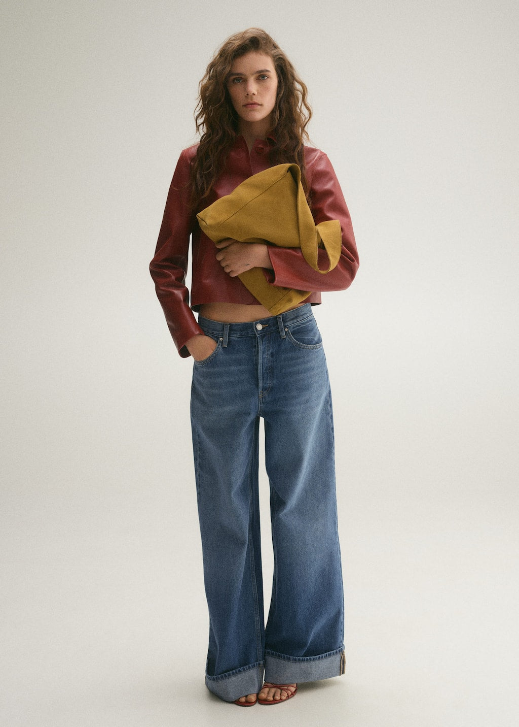 MANGO - Wideleg jeans with turned-up hem medium blue - 12 - Woman