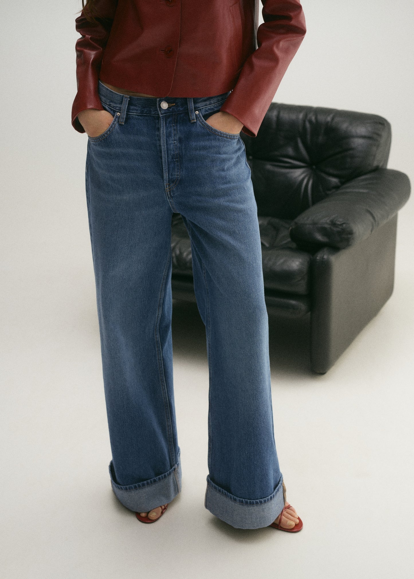 MANGO - Wideleg jeans with turned-up hem medium blue - 12 - Woman