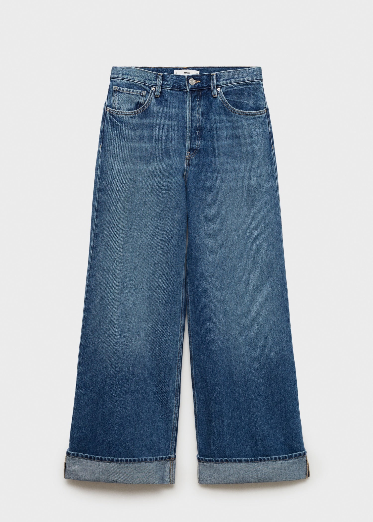 MANGO - Wideleg jeans with turned-up hem medium blue - 12 - Woman