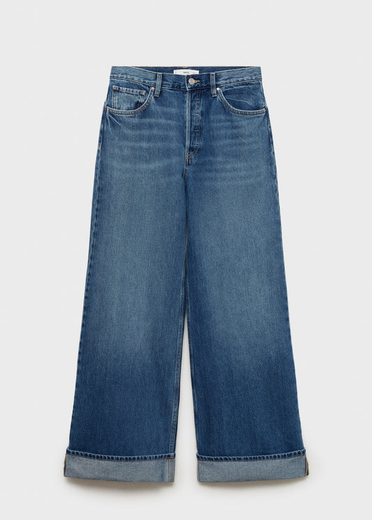 MANGO - Wideleg jeans with turned-up hem medium blue - 12 - Woman