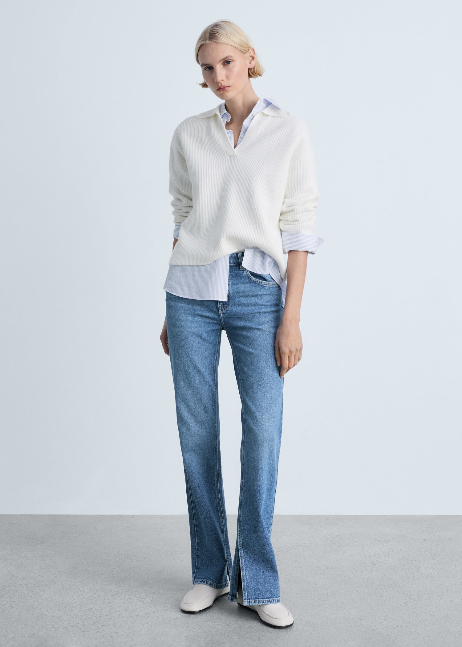 MANGO - Medium-rise straight jeans with slits medium blue - 10 - Woman