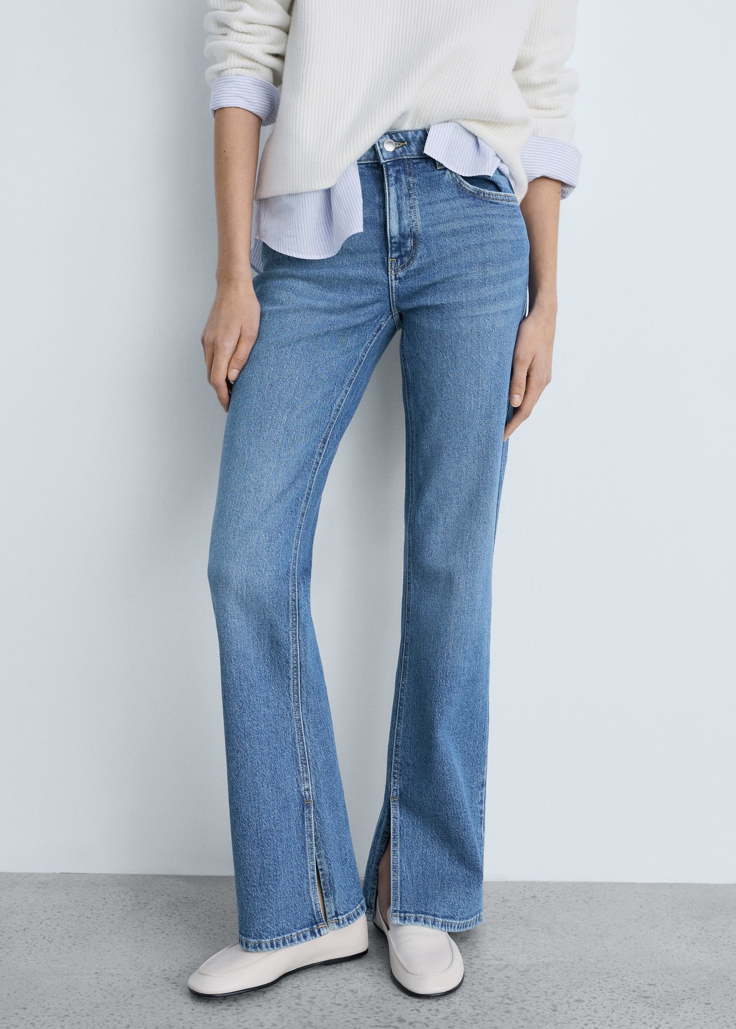 MANGO - Medium-rise straight jeans with slits medium blue - 10 - Woman