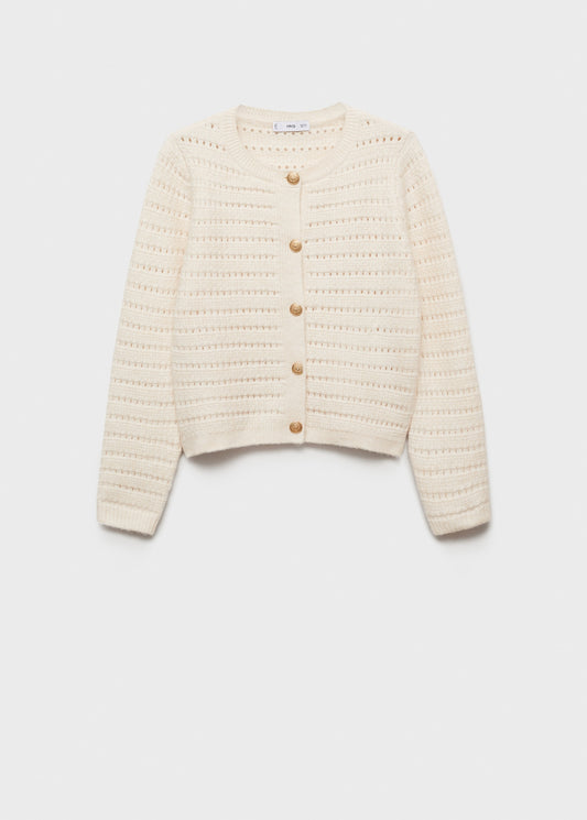 MANGO - Knitted jacket with openwork details ecru - S - Woman